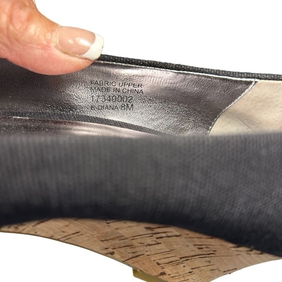 Etienne Aigner Black Canvas Wedge Heel open toe Pumps 8 - Picture 9 of 16